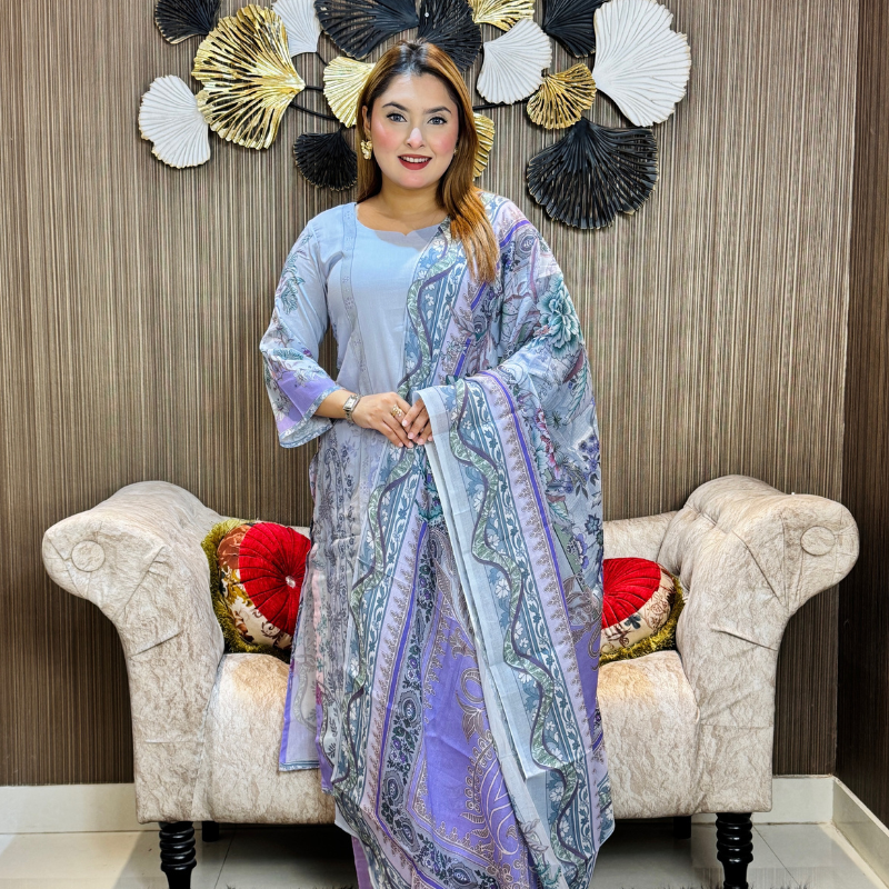 Premium digital print cotton three piece for women in Bangladesh – soft and comfortable lawn suit