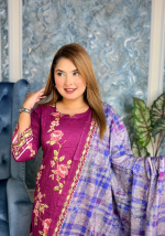 Beautiful Embroidery Three Piece.Purple Colour.D29P. - Image 2
